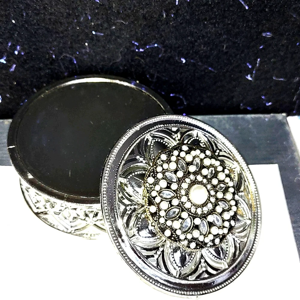 Silver Fancy Round Jeweled Container w/ Embellished Lid
